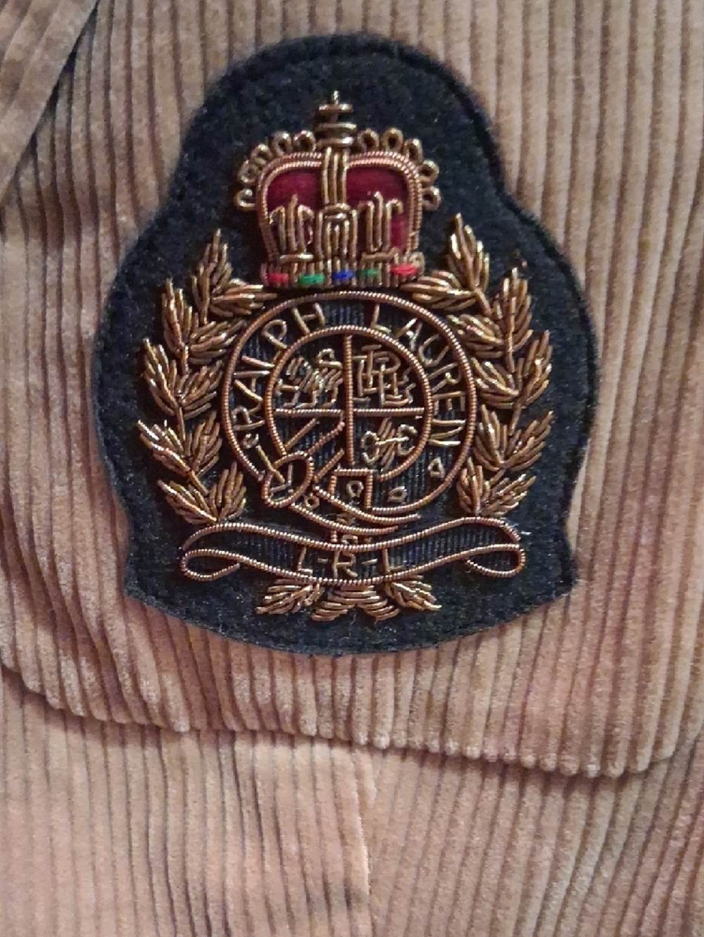 Lauren Ralph Lauren Camel Corduroy Blazer with Gold Crest Patch - Picture 3 of 9
